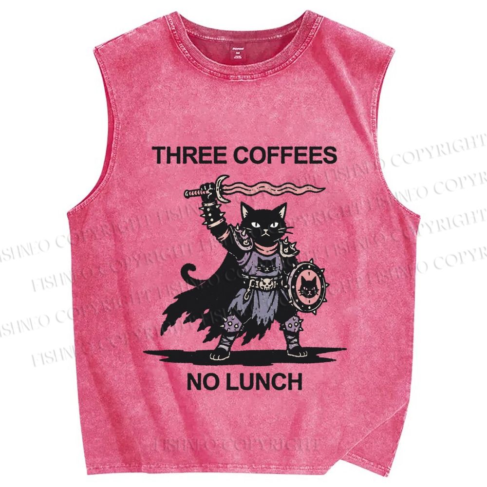 Unisex Three Coffees No Lunch Printed Washed Tank Top