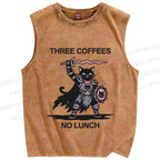 Unisex Three Coffees No Lunch Printed Washed Tank Top