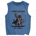 Unisex Three Coffees No Lunch Printed Washed Tank Top
