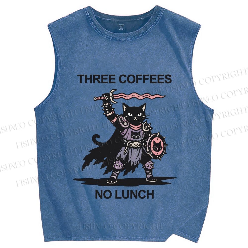 Unisex Three Coffees No Lunch Printed Washed Tank Top