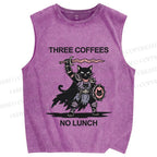 Unisex Three Coffees No Lunch Printed Washed Tank Top