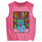 Unisex Weird Blue Cat With Eyes Printed Washed Tank Top