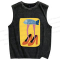 Unisex Funny Fish in High Heels Printed Washed Tank Top