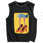 Unisex Funny Fish in High Heels Printed Washed Tank Top