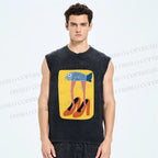 Unisex Funny Fish in High Heels Printed Washed Tank Top