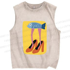 Unisex Funny Fish in High Heels Printed Washed Tank Top
