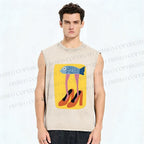 Unisex Funny Fish in High Heels Printed Washed Tank Top
