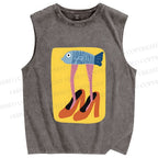 Unisex Funny Fish in High Heels Printed Washed Tank Top