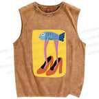 Unisex Funny Fish in High Heels Printed Washed Tank Top