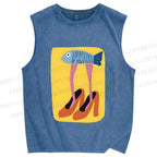 Unisex Funny Fish in High Heels Printed Washed Tank Top