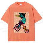 Unisex Funny Cat Riding a Bike Printed Washed Tee