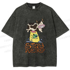 Unisex Stay Weird Cow Taking a ET Printed Washed Tee
