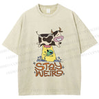Unisex Stay Weird Cow Taking a ET Printed Washed Tee