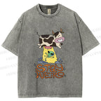 Unisex Stay Weird Cow Taking a ET Printed Washed Tee