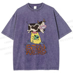 Unisex Stay Weird Cow Taking a ET Printed Washed Tee