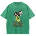 Unisex Stay Weird Cow Taking a ET Printed Washed Tee