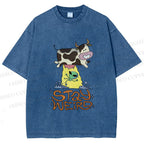 Unisex Stay Weird Cow Taking a ET Printed Washed Tee