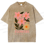 Unisex Lily Flowers Market Printed Washed Tee