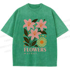 Unisex Lily Flowers Market Printed Washed Tee