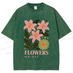 Unisex Lily Flowers Market Printed Washed Tee