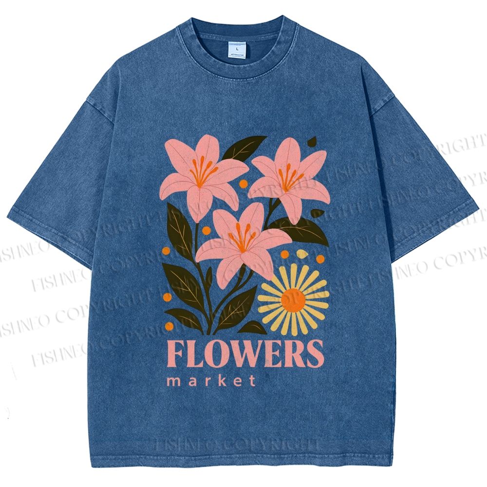 Unisex Lily Flowers Market Printed Washed Tee
