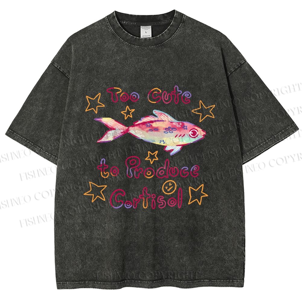 Unisex No Cortisol Cute Fish Printed Washed Tee