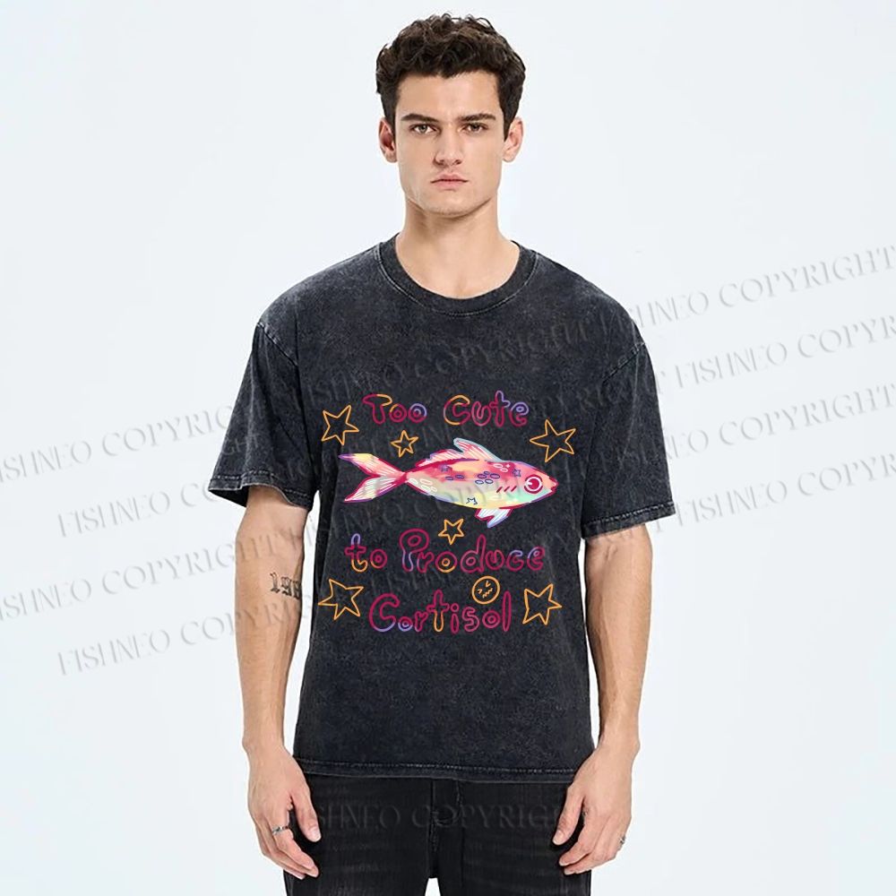 Unisex No Cortisol Cute Fish Printed Washed Tee