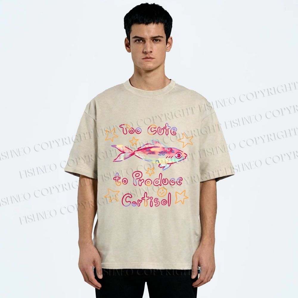 Unisex No Cortisol Cute Fish Printed Washed Tee
