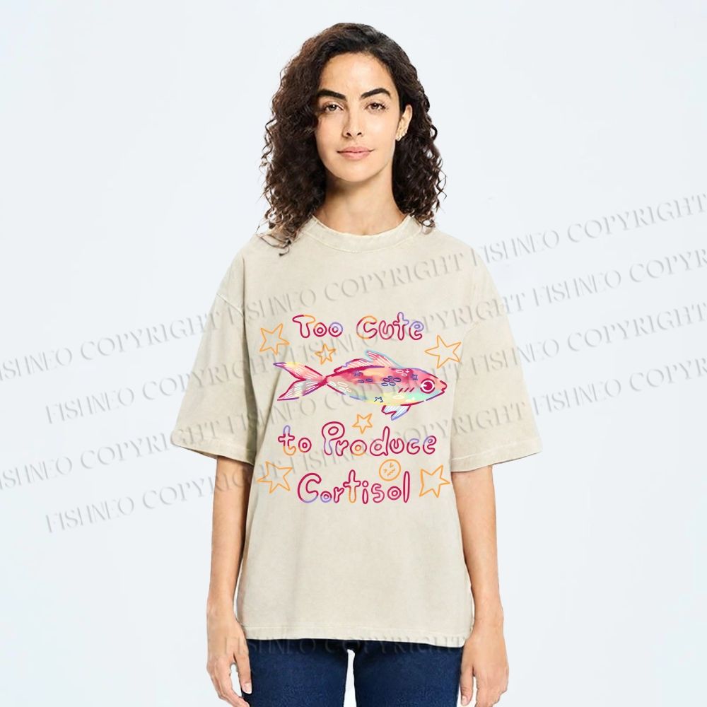 Unisex No Cortisol Cute Fish Printed Washed Tee