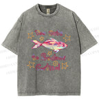 Unisex No Cortisol Cute Fish Printed Washed Tee