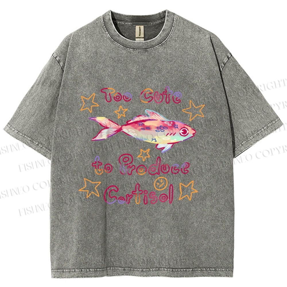 Unisex No Cortisol Cute Fish Printed Washed Tee