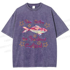 Unisex No Cortisol Cute Fish Printed Washed Tee