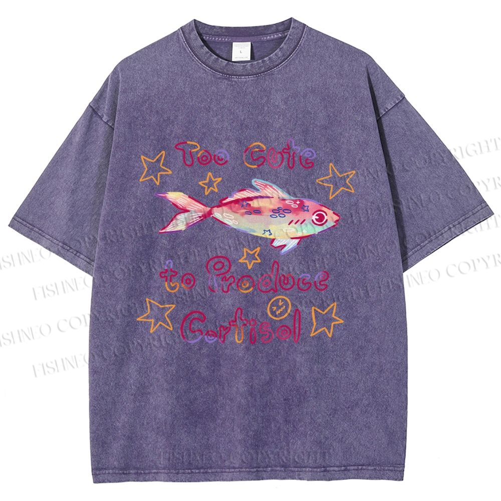 Unisex No Cortisol Cute Fish Printed Washed Tee
