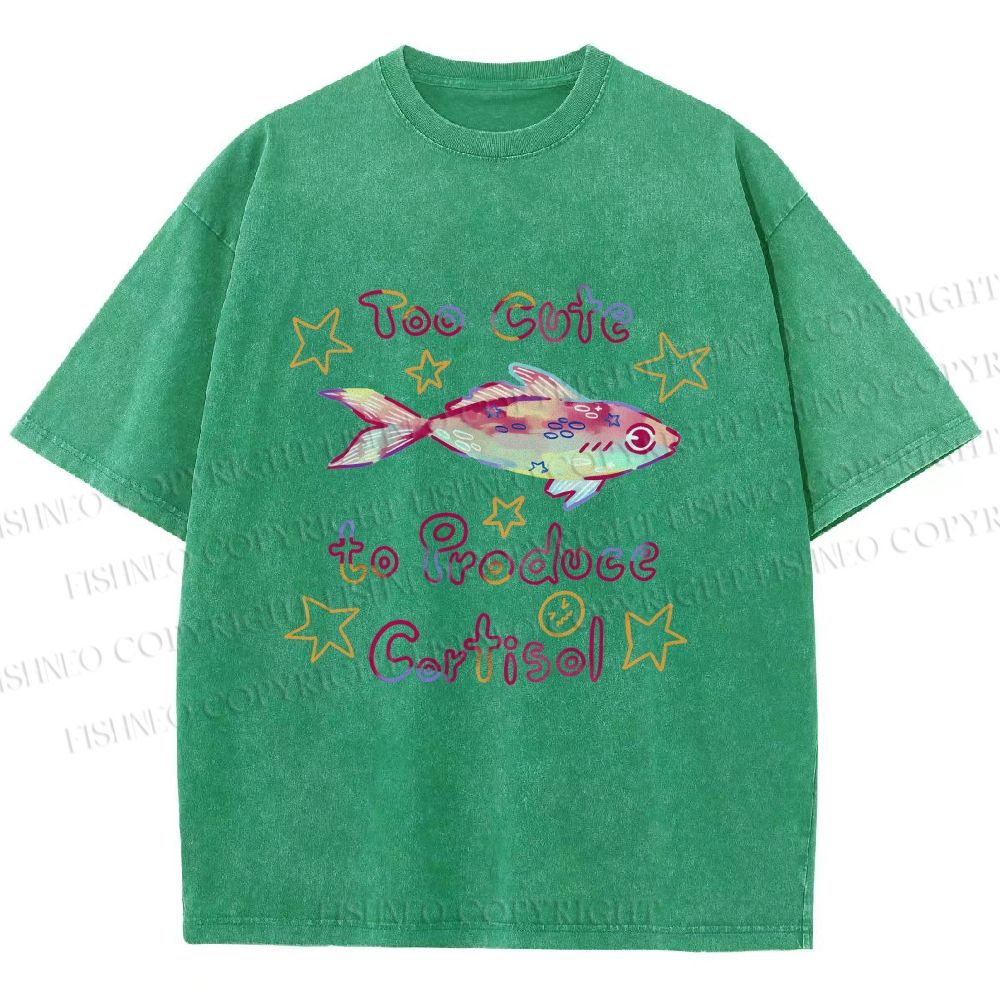 Unisex No Cortisol Cute Fish Printed Washed Tee
