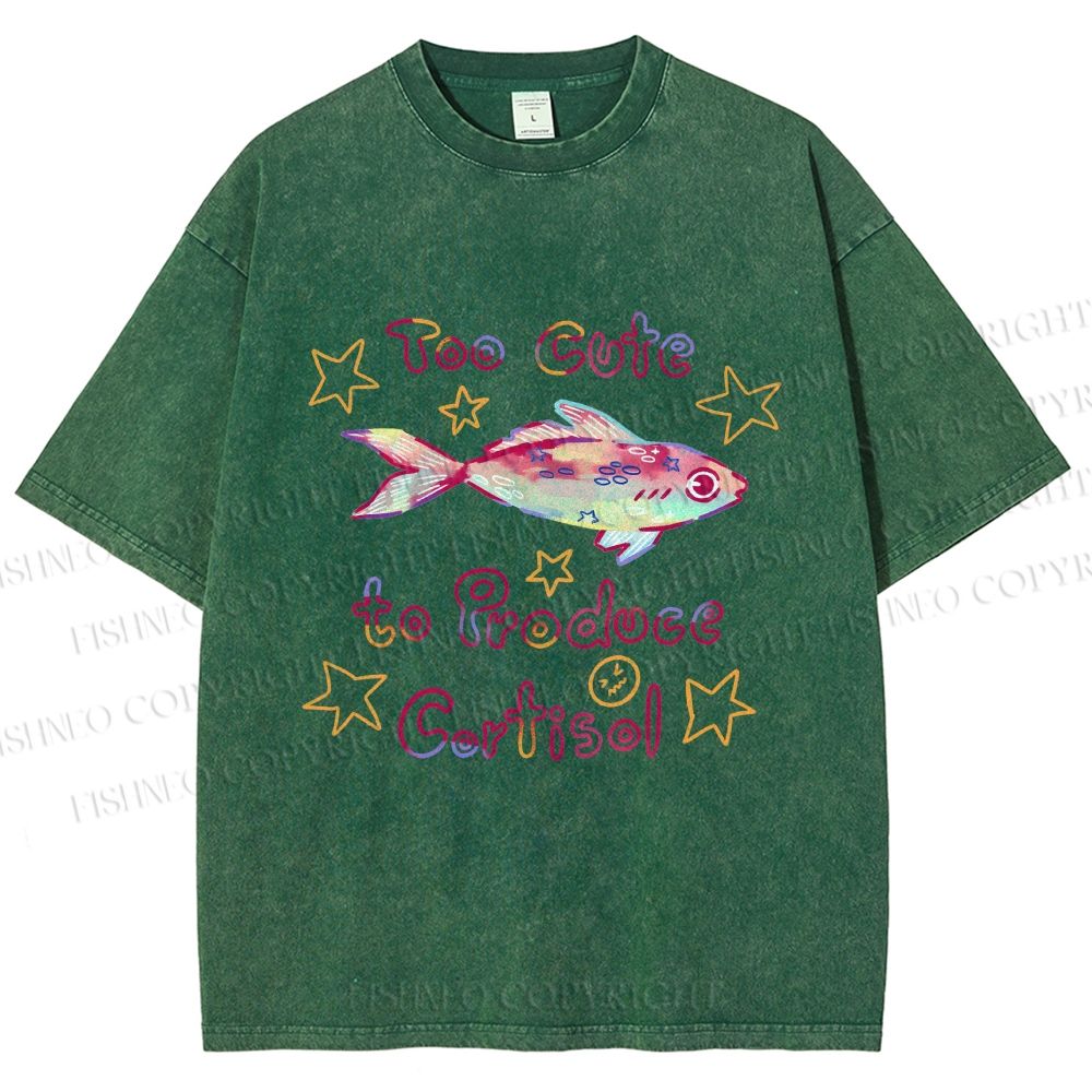 Unisex No Cortisol Cute Fish Printed Washed Tee