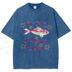 Unisex No Cortisol Cute Fish Printed Washed Tee
