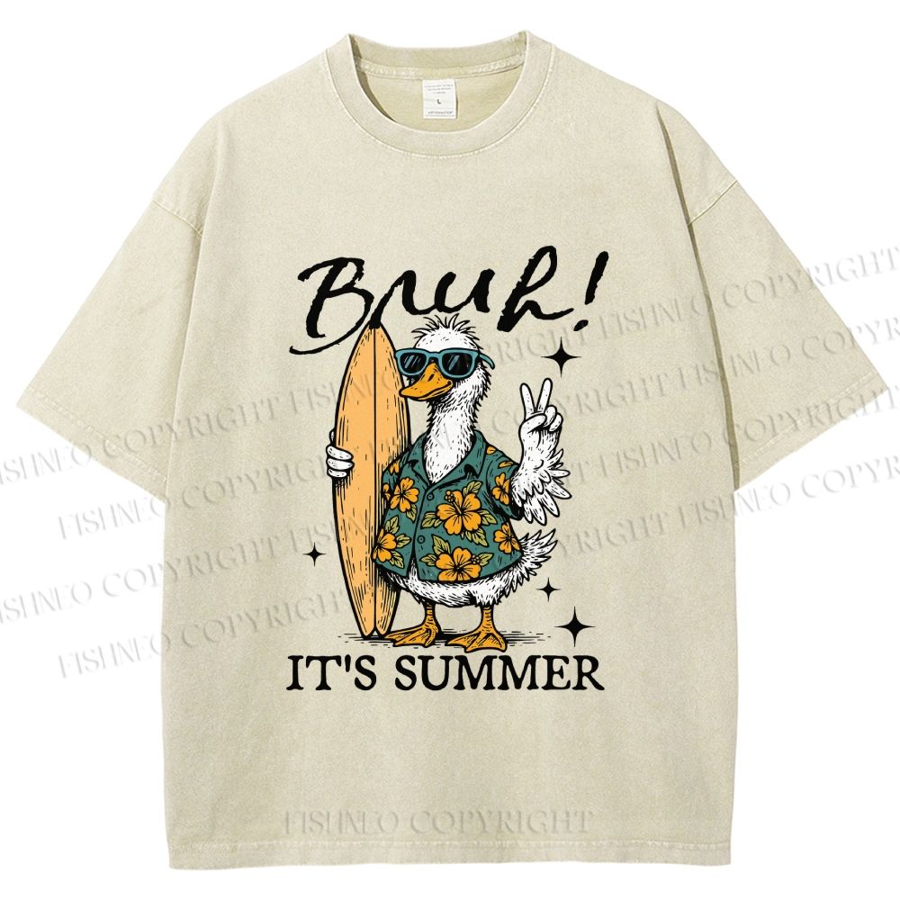 Unisex Bruh Summer Surf Duck Printed Washed Tee