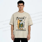 Unisex Bruh Summer Surf Duck Printed Washed Tee
