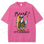 Unisex Bruh Summer Surf Duck Printed Washed Tee
