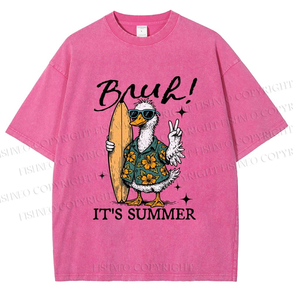 Unisex Bruh Summer Surf Duck Printed Washed Tee