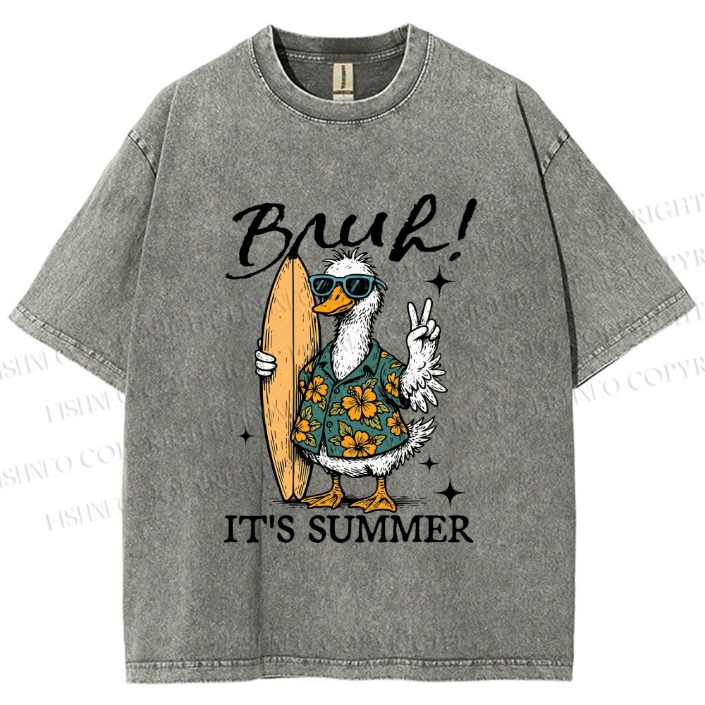 Unisex Bruh Summer Surf Duck Printed Washed Tee