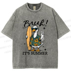 Unisex Bruh Summer Surf Duck Printed Washed Tee