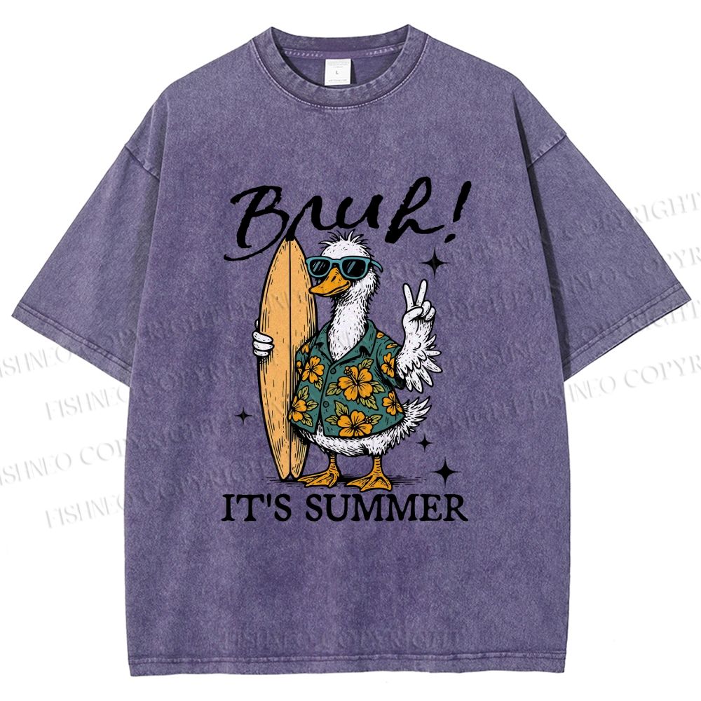 Unisex Bruh Summer Surf Duck Printed Washed Tee