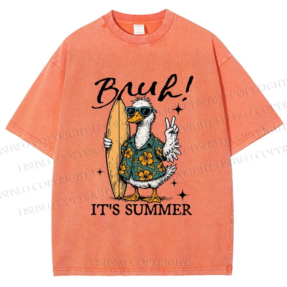 Unisex Bruh Summer Surf Duck Printed Washed Tee