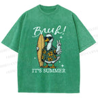 Unisex Bruh Summer Surf Duck Printed Washed Tee