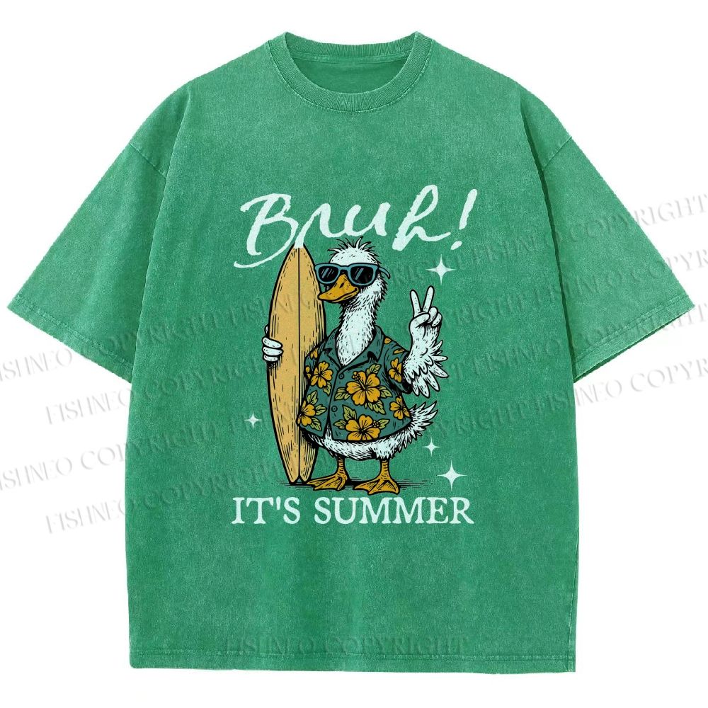 Unisex Bruh Summer Surf Duck Printed Washed Tee