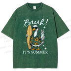 Unisex Bruh Summer Surf Duck Printed Washed Tee
