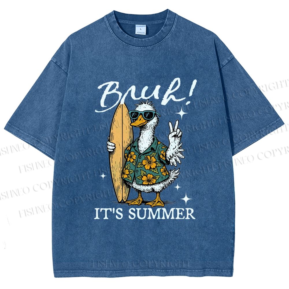 Unisex Bruh Summer Surf Duck Printed Washed Tee