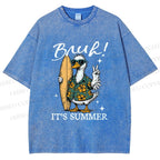 Unisex Bruh Summer Surf Duck Printed Washed Tee
