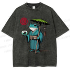 Unisex Retro Ukiyo-e Gentle Frog Printed Washed Tee
